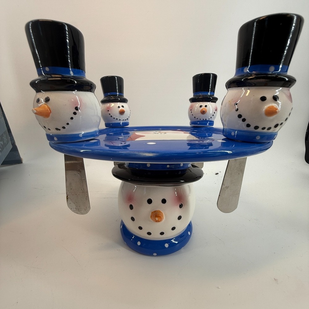 Kirkland's Holiday Snowman Cheese Plate And Knife‎ Set Apps WITH BOX Christmas